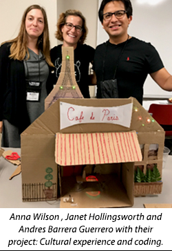 Anna Wilson , Janet Hollingsworth and Andres Barrera Guerrero with their project: Cultural experience and coding