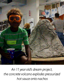 An 11 year old's dream project, the concrete volcano explodes pressurized hot sauce onto nachos